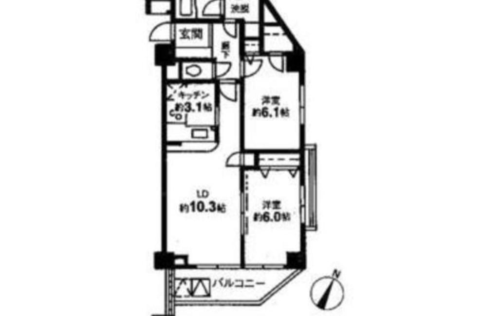 レジディア根岸(2LDK/6階)の間取り写真