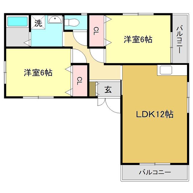 NEWBEGINING(2LDK/1階)の間取り写真