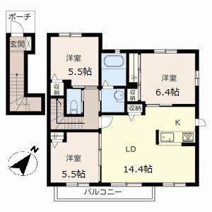 ボヌール英賀B(3LDK/2階)の間取り写真