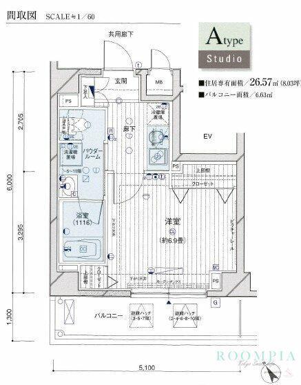 メインステージ押上III(1K/6階)の間取り写真