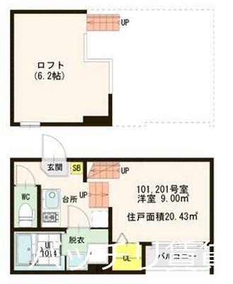 ハーモニーテラス二番(1K/1階)の間取り写真