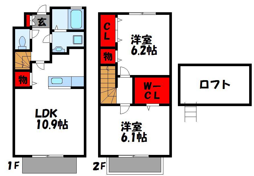 クリエール古賀(2LDK/1階)の間取り写真