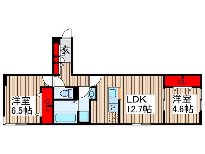 ルリアン保木間(2LDK/1階)の間取り写真