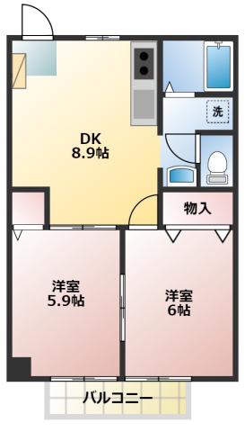 アクティブクリーン(2DK/2階)の間取り写真