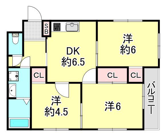 アヴェニール深江南(3DK/2階)の間取り写真