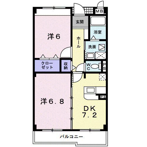 クリスタルウイング輝(2DK/2階)の間取り写真