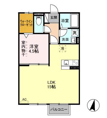 テミンク 205(1LDK/2階)の間取り写真