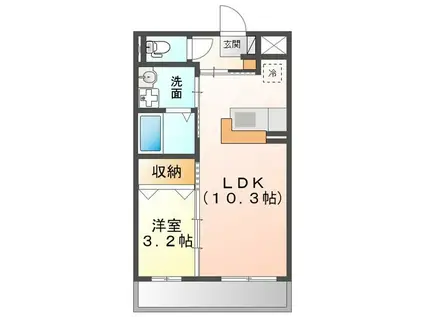 アンジュー(1LDK/3階)の間取り写真