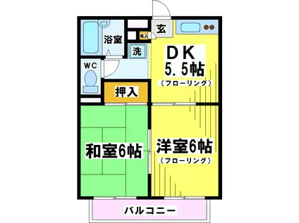 ユニティ武蔵野台(2DK/1階)の間取り写真