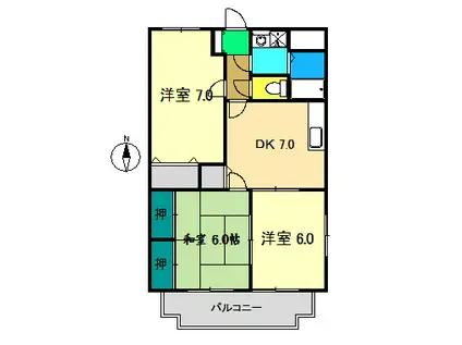 エリヴェールのいち(3DK/2階)の間取り写真