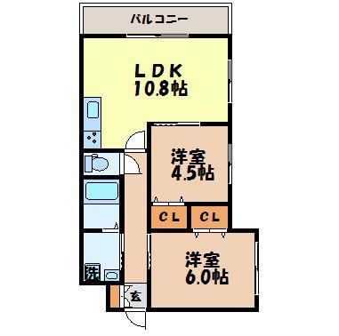 マルヨシコート長与(2LDK/3階)の間取り写真