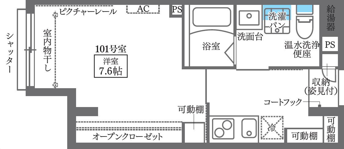 COCOCUBE東蒲田(1K/1階)の間取り写真