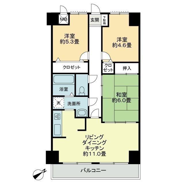 エスポワール辻(3LDK/4階)の間取り写真