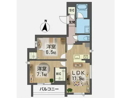 サンアイレジデンスキヌタ(2LDK/2階)の間取り写真