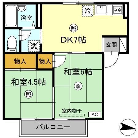 ノーブルハウス A棟(2DK/2階)の間取り写真