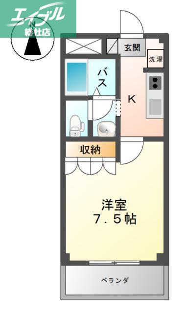 アクアビュー(1K/1階)の間取り写真