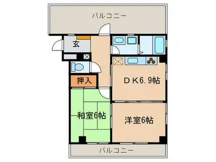 名西ハイツ(2DK/4階)の間取り写真