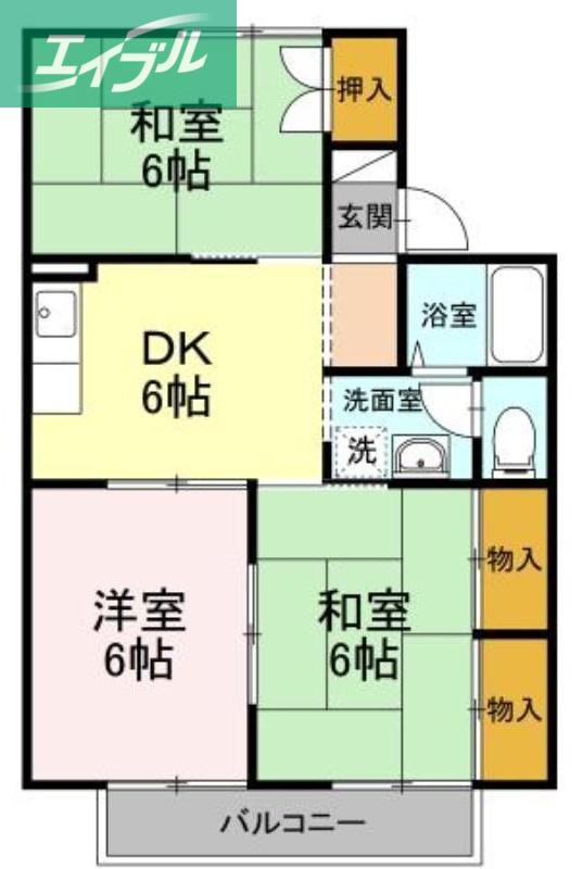 プリオールエフA棟(3DK/2階)の間取り写真