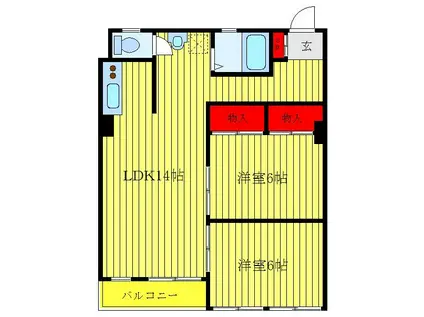 升本マンション(2LDK/7階)の間取り写真