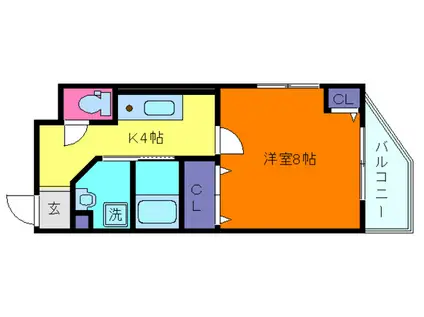 アクロス神戸灘アパートメント(1K/2階)の間取り写真