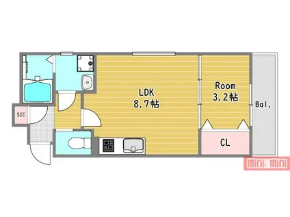 ル・レーヴ今津ノース(1LDK/2階)の間取り写真