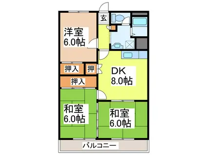 サンセットマンションII(3DK/1階)の間取り写真