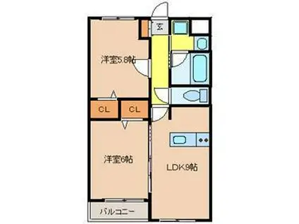 アンヴィラージュI(2LDK/3階)の間取り写真