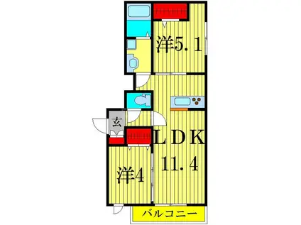 グラナーデ金町(2LDK/2階)の間取り写真