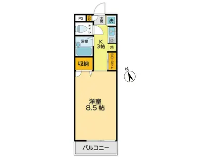 JR中央線 立川駅 徒歩5分 3階建 築25年(1K/2階)の間取り写真