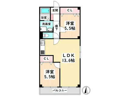 ランドハウス汐路(2LDK/3階)の間取り写真