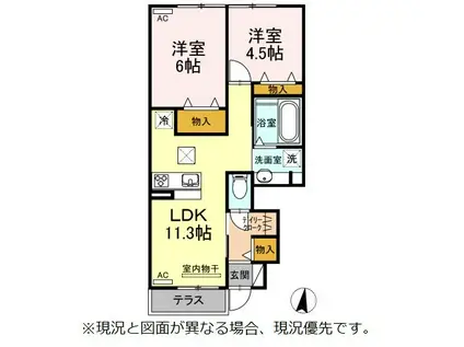 ソシエール御津(2LDK/1階)の間取り写真