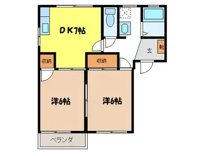 フレグランス切石 B(2DK/2階)の間取り写真
