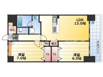 スクエアリンク(2LDK/8階)の間取り写真