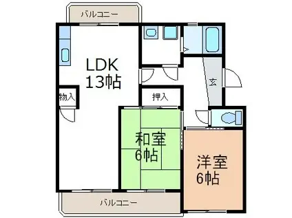 ヴェルドミール江坂 B棟(2LDK/1階)の間取り写真