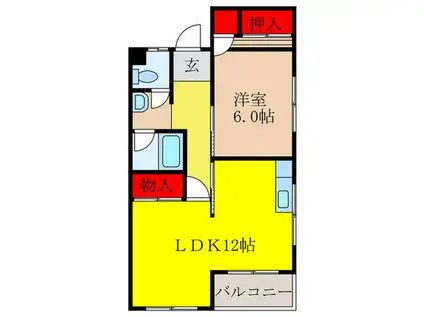 沢良宜東町薩摩マンション2号棟(1LDK/3階)の間取り写真