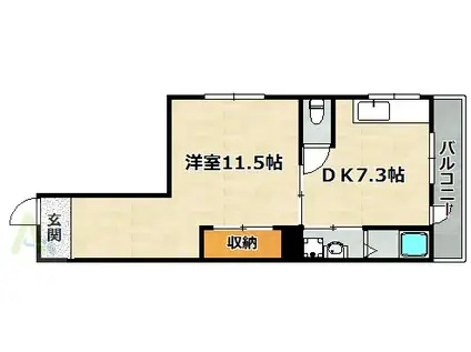 BLANCUBE西山(1DK/2階)の間取り写真