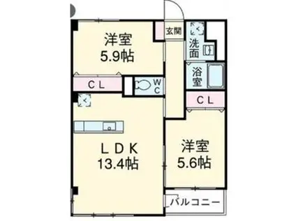ウインドワード(2LDK/3階)の間取り写真