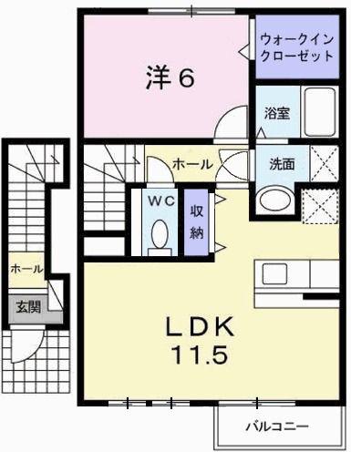 ソレアードI(1LDK/2階)の間取り写真