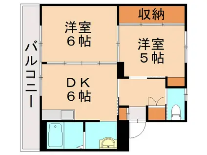 ヴィラナリー中間I 6号棟(2DK/4階)の間取り写真