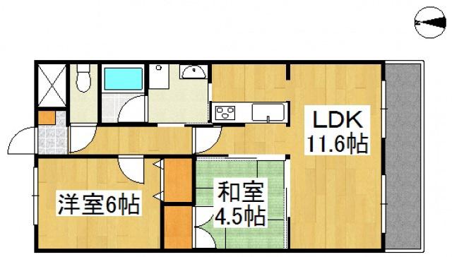 ルネス倉敷(2LDK/3階)の間取り写真