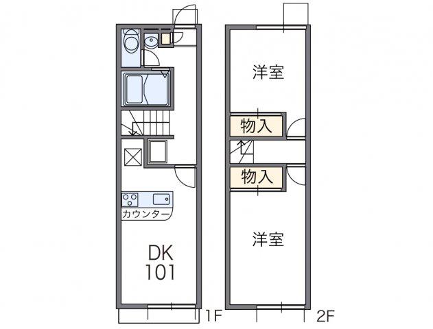 レオパレスフィールズSTAY(2DK/1階)の間取り写真