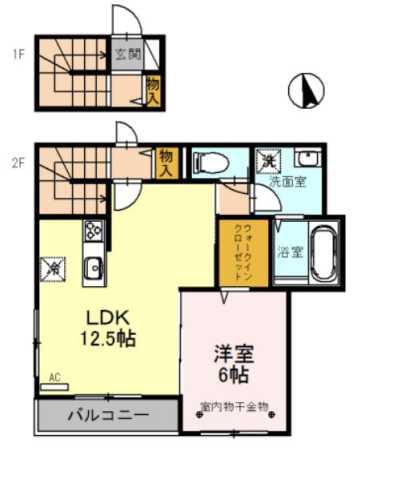 メゾンドボヌール(1LDK/2階)の間取り写真