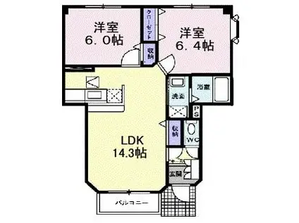 グランヒルズ北上C(2LDK/1階)の間取り写真