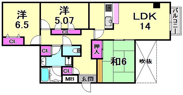 メゾンドール広田(3LDK/3階)の間取り写真
