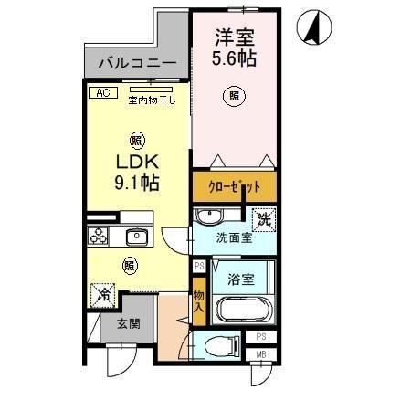 テラコート北野坂(1LDK/2階)の間取り写真