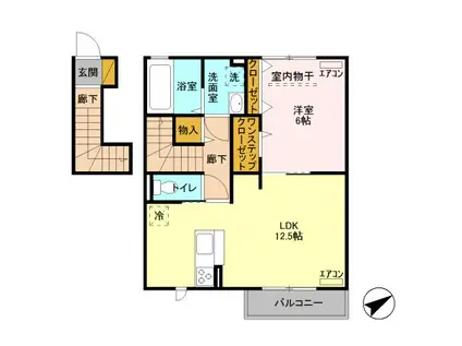 フォーゲルテラス グリューン V(1LDK/2階)の間取り写真