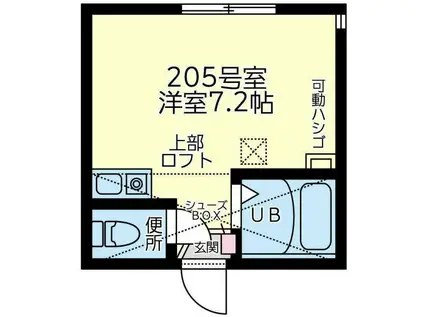 ユナイト山手ヴィットーリオ(ワンルーム/2階)の間取り写真