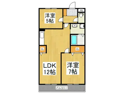 当麻ビル(2LDK/6階)の間取り写真