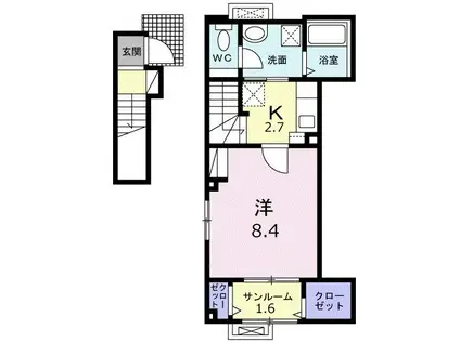 グランフォルム A(1K/2階)の間取り写真