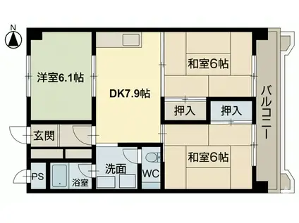 須賀ハイツ(3DK/4階)の間取り写真